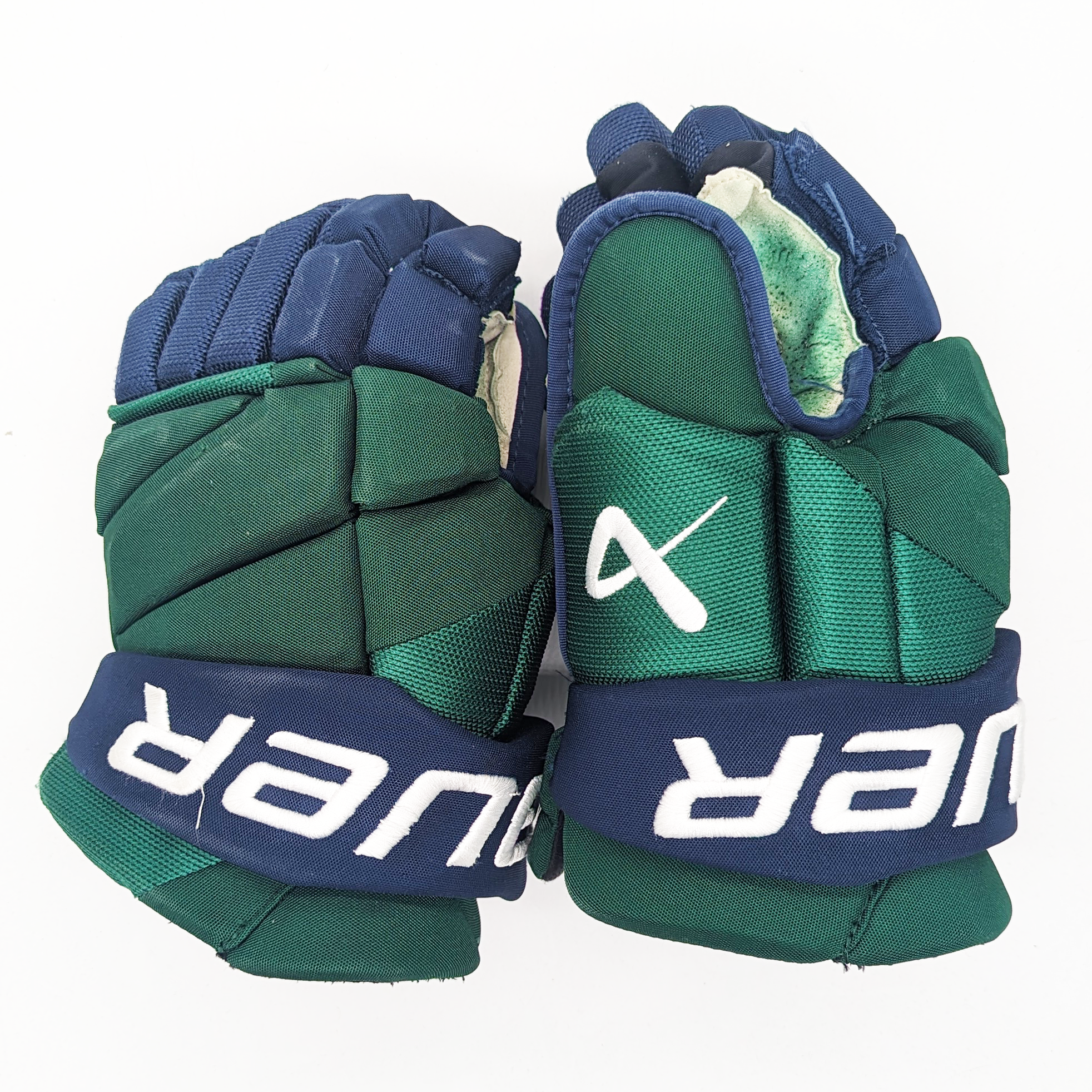 Bauer Vapor Hyperlite - Gants NCAA Pro Stock d'occasion (vert/bleu)